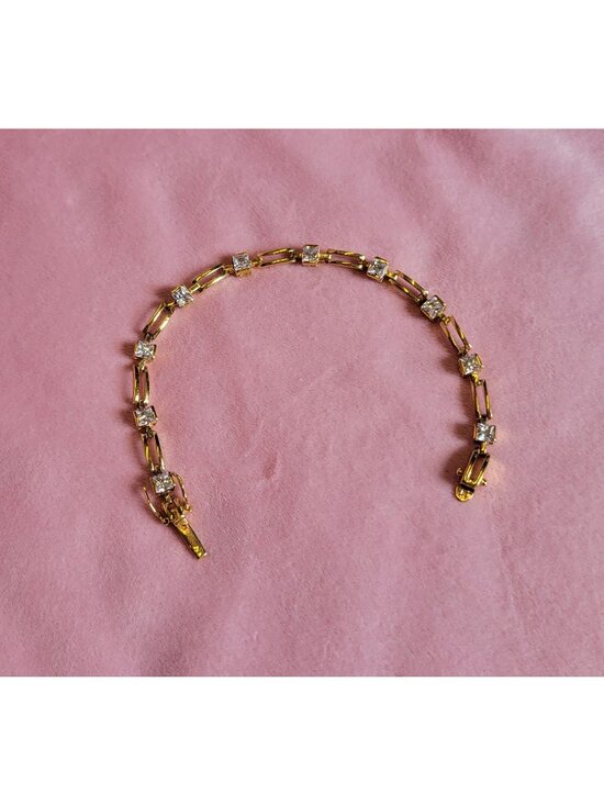 Jewelry - Stamped 925 FAS Gold Tone Clear Rhinestone Link Bracelet BR1